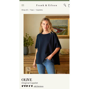 New Frank & Eileen Olive One Size Navy Capelet Sweatshirt